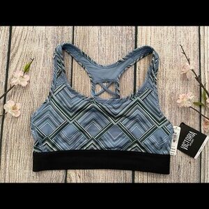 E1-- NWT blue black VICTORIA SPORT printed racerback active sports bra SMALL